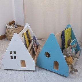 Bibliotecă Montessori cu roți, în formă de căsuță BOOKY turquoise