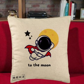 Perna Decorativa Astronaut To The Moon, 40x40 cm, Bej, Husa Detasabila, Perna Inclusa, BEKZ®
