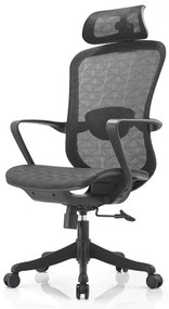 Scaun ergonomic Ella-H, mecanism inclinare/blocare, tetiera si suport lombar reglabile, Mesh, Negru