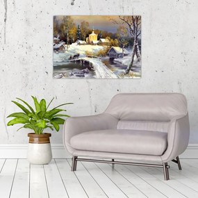 Tablou pe sticlă - Orășel iarna (70x50 cm)