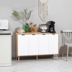 HOMCOM Comodă Bucătărie, Mobilier de Bucătărie cu Rafturi Reglabile și Picioare din Lemn de Pin, Bufet Modern pentru Living, Living, Sala de Mese, 120x35x77,4cm, Natural și Alb | Aosom Romania