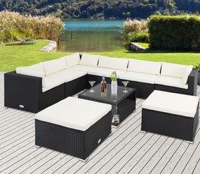 Deuba Set rattan de gradina XXL - perne negre/crem