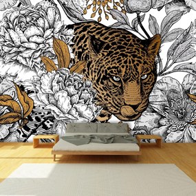 Fototapet - Leopard în bujori (147x102 cm)