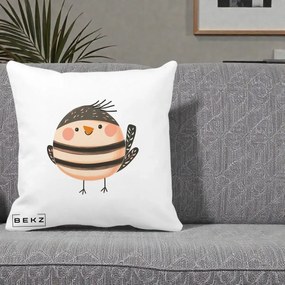 Perna Decorativa Pui Kawaii Bej-Negru Dungat, 40x40 cm, Alba Mata, Husa Detasabila, Perna Inclusa, BEKZ®