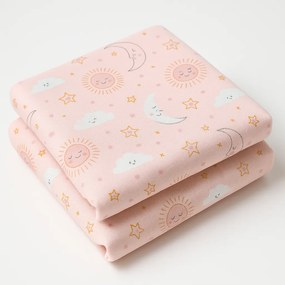 Set 2 scutece finet 100% bumbac pentru bebelusi ,   70A 80 cm ,   Happy Skies Rose   Moon  Stars
