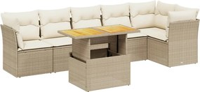 vidaXL Set canapele de grădină, 7 piese, cu perne, bej, poliratan