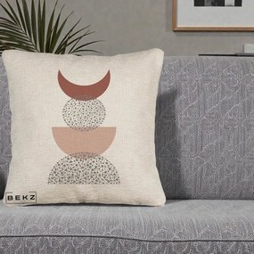 Perna Decorativa Boho Luna Plina si Forme Punctate, 40x40 cm, Bej Canapea, Husa Detasabila, Perna Inclusa, BEKZ®