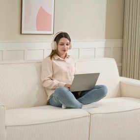 HOMCOM Canapea 3 locuri din catifea cordonată 230 cm, canapea modernă, fără montaj necesar, bej | Aosom Romania