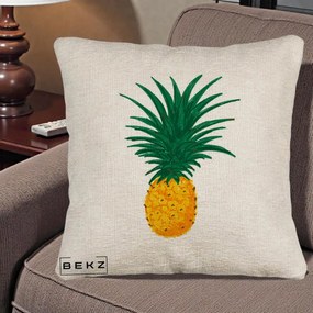 Perna Decorativa Ananas Tropical, 40x40 cm, Bej Canapea, Husa Detasabila, Perna Inclusa, BEKZ®