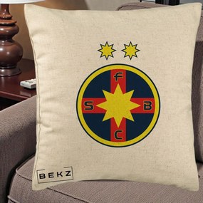 Perna Personalizata FCSB Fotbal Club Steaua Bucuresti, 40x40 cm, Bej, Husa Detasabila, Perna Inclusa, BEKZ®