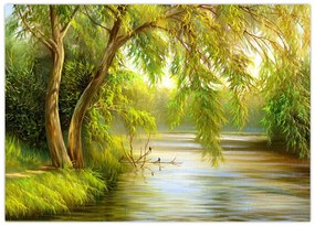 Tablou - Salcie lângă lac, pictură în ulei (70x50 cm)