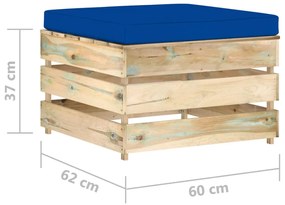 Set mobilier de gradina cu perne, 3 piese, lemn verde tratat albastru si maro, 3