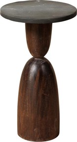 Măsuță laterală rotundă din lemn de mango, maro, cu blat din marmură gri și bază strunjită, 53 x 30 cm, „Kilio”