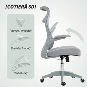 HOMCOM Scaun de birou ergonomic cu cotiere reglabile și tetieră, gri | Aosom Romania