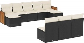 vidaXL Set canapele de grădină cu perne, 10 piese, negru, poliratan