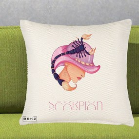 Perna Personalizata Zodiac Scorpion Cowgirl, 40x40 cm, Crem Reliefat, Husa Detasabila, Perna Inclusa, BEKZ®