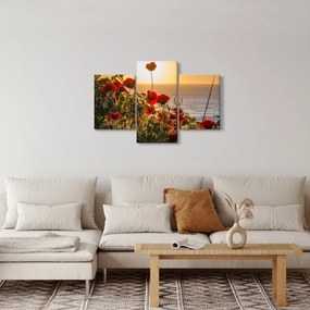Tablou cu apus de soare cu flori de maci (90x60 cm)