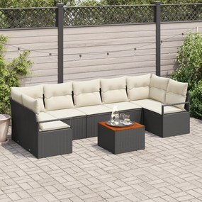 vidaXL Set de canapea de grădină, 8 piese, cu perne negre din rattan poliester și acacia