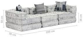 Canapea puf modulara cu 3 locuri, gri deschis, material textil 1, Gri deschis, Canapea cu 3 locuri cu spatar si cotiera