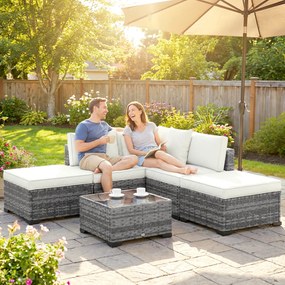 Outsunny Set Mobilier de Grădină din Ratan, 6 Piese, Fotoliu Colțar, Canapele fără Brațe, Suporturi pentru Picioare și Măsuță, Gri Amestecat | Aosom Romania