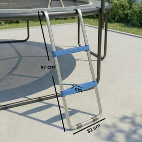 SPORTNOW Scară pentru trambulină 2 trepte late cu cârlig universal, cadru din oțel galvanizat, capacitate 150 kg, 97x32x7 cm, Albastru | Aosom Romania