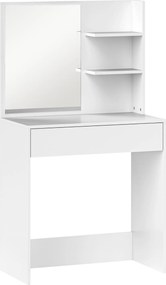 HOMCOM Masă de machiaj cu oglindă, 3 rafturi în colț și sertar, din lemn și sticlă, 75x40x137 cm, Alb | Aosom Romania