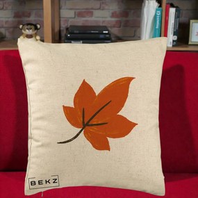 Perna Decorativa Frunza de Toamna Portocalie, 40x40 cm, Bej, Husa Detasabila, Perna Inclusa, BEKZ®