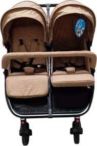 Carucior nou nascuti 2 in 1 pentru gemeni BABY CARE™ PRO P798, Cadru aluminiu, Spatar reglabil in 5 trepte, Amortizoare, Frana picior, Pliabil, Maron