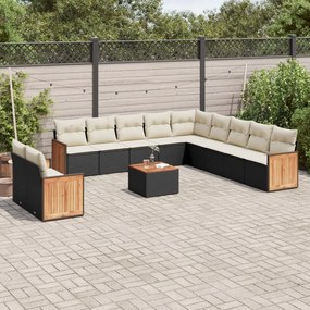 vidaXL Set canapele de grădină, 12 piese, cu perne, negru, poliratan