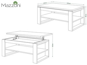 Mazzoni NUO Stejar Artisan/Bej (Șampanie) - MĂSUȚĂ MODERNĂ CU BLAT CARE SE RIDICĂ