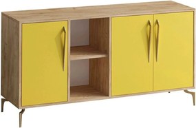 Comoda SUDER, stejar/galben, PAL melaminat, 140x40x86 cm