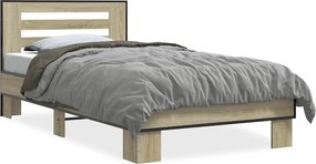 vidaXL Cadru de pat, stejar sonoma, 75x190 cm, lemn prelucrat și metal