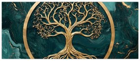 Tablou – Arborele vieții auriu în marmură (120x50 cm)