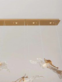 Lustra liniara cu pendule LED otel auriu si sticla transparenta AVESA