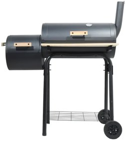 Grătar cu cărbuni cu afumătoare, negru/lemn