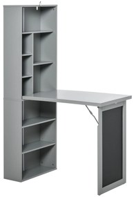 HOMCOM Birou Pliabil cu Bibliotecă, Tablă și Masă de Dining Rabatabilă, 98x51x153 cm, Gri închis | Aosom Romania