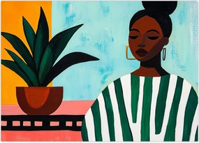 Tablou pe sticlă - Femeie cu floare (70x50 cm)