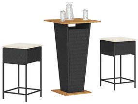 3261476 vidaXL Set mobilier bar de grădină cu perne, 3 piese, negru, poliratan