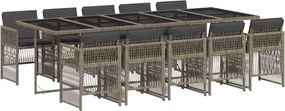 vidaXL Set mobilier de grădină cu perne, 11 piese, gri, poliratan