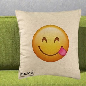 Perna Decorativa Emoji Limba Scoasa, 40x40 cm, Bej, Husa Detasabila, Perna Inclusa, BEKZ®