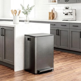 HOMCOM Coș de gunoi de bucătărie 2 compartimente 2 x 30L, oțel inoxidabil, capac cu închidere silențioasă, 47,7x37,5x66,8cm, negru | Aosom Romania