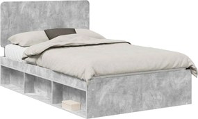 vidaXL Cadru de pat cu headboard Beton 120 x 190 cm Lemn de pin masiv