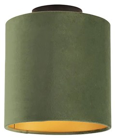 Plafoniera cu abajur din catifea verde cu auriu 20 cm - Combi Black