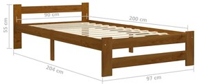 Cadru de pat cu 2 sertare, maro miere, 90x200 cm lemn masiv pin maro miere, 90 x 200 cm, 2 Sertare