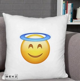 Perna Decorativa Emoji Inger cu Aureola, 40x40 cm, Alb Pufos, Husa Detasabila, Perna Inclusa, BEKZ®
