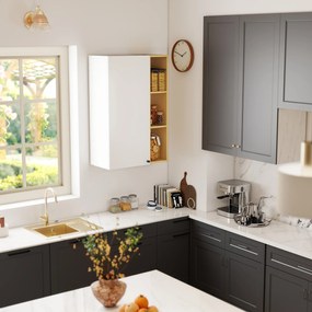 HOMCOM Dulap de Baie Suspendat cu Uși Soft Close, Dulap de Baie Suspendat cu Rafturi Reglabile și 3 Rafturi Deschise, 59.5x30x90 cm, Alb și Culoare Lemn | Aosom Romania