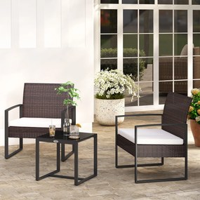 Set de mobilier de balcon Outsunny din Poliratan pentru 2 persoane, set de balcon cu perne Maro+Crem | Aosom Romania