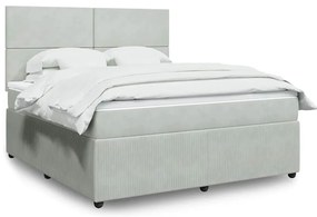 vidaXL Pat box spring cu saltea, gri deschis, 180x200 cm, catifea