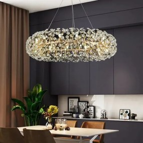 Lustra LED Pendul Elit's Tessa 60 cm, Cristal, Gold, 12 becuri