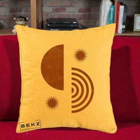 Perna Decorativa Boho Sun si Spirala, 40x40 cm, Galben, Husa Detasabila, Perna Inclusa, BEKZ®